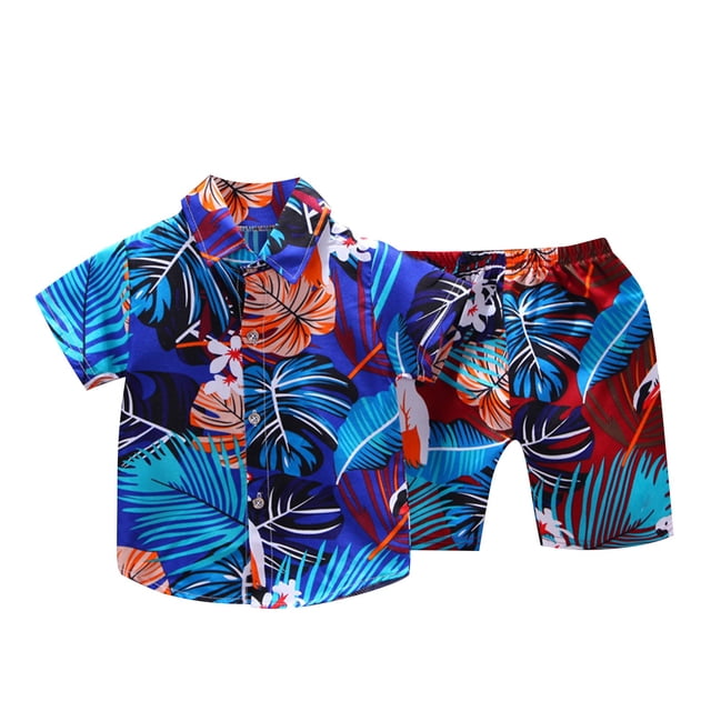 Odeerbi 1-6 Años Conjunto de Verano Para Niños Hawaiano Camisa de Manga Corta de Algodón Estampado Tropical Conjunto Corto Camisa Gráfica Conjunto de Dos Piezas
