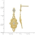 thumbnail image 2 of 14k Yellow Gold Dangle Post Rhodium Sparkle Cut Filigree Earrings Measures 36x13mm Wide - Dangle Earring for Women, 2 of 2