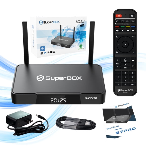 Latest S-uperBox S-7 Pro 2026 Fully Loaded, 4GB RAM 32GB ROM for Family Entertainment, S-uper Box S-7pro 6K Smart TV Box with Voice Remote, Time Shift & Parental Controls
