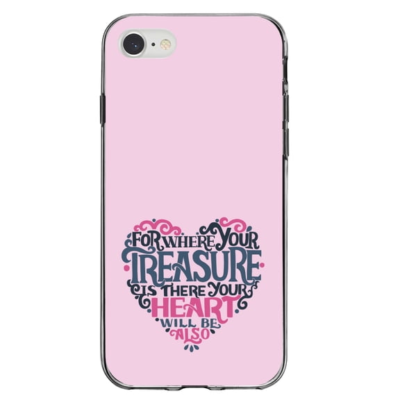 DistinctInk Clear Shockproof Hybrid Case for iPhone 7 8 SE (2020 Model) 4.7" Screen TPU Bumper Acrylic Back Tempered Glass Screen Protector - For Where Your Treasure Is There Your Heart Will Be