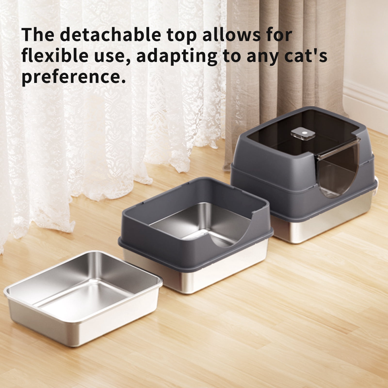 Enclosed Cat Litter Box with Scoop, Side Entry Cat Litterbox for Kitty & Multi-Cat, Anti-Leakage, Non-Sticky (Gray)