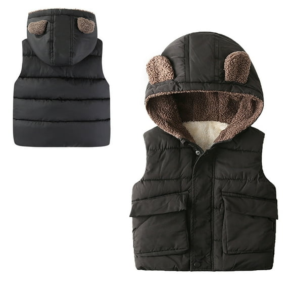 Girls Puffer Vest Boys Vest Cute Bear Ear Hooded Jacket Zipper Windproof Jacket Outwear Outerwear Vests for Children 4-5 Years