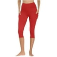 thumbnail image 5 of Summer Savings Clearance! Stamzod Gym Leggings for Women Summer Solid Color High Waisted Stretch Yoga Leggings Casual Slim Fit Plus Size Capri Leggings for Workout Running Athletic Red B XL, 5 of 7