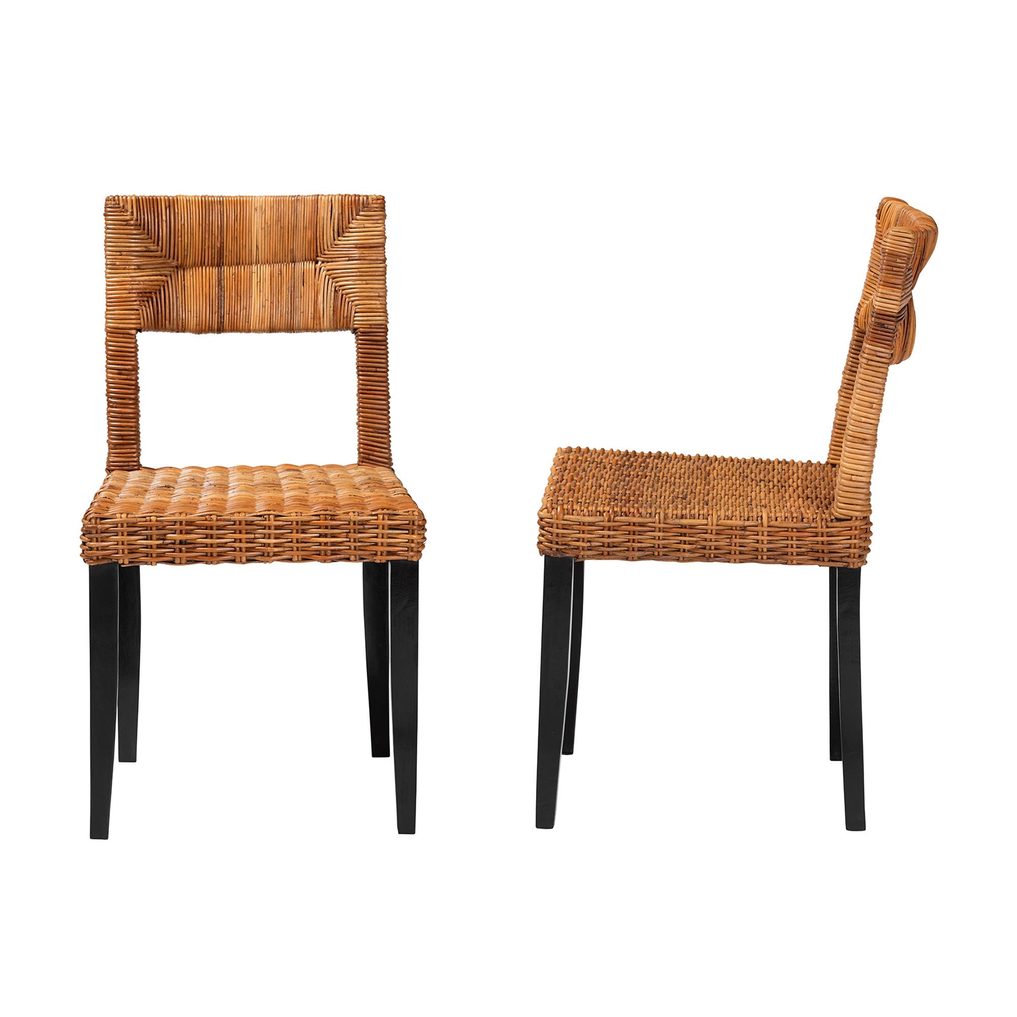 bali & pari Manrico Rattan and Mango Wood BOHO Dining Chairs, Set of 2, Natural Brown