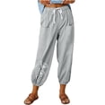 thumbnail image 1 of ameIAEA Cotton Linen Pants for Women Wide Leg Loose Drawstring Pants Elastic Waisted Print Trousers, 1 of 4