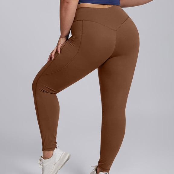 PInxai Plus Size Yoga Pants for Women High Elastic Waisted Workout Leggings Skinny Stretch Breathable Gym Pants,Brown,XL