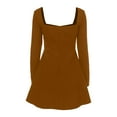 thumbnail image 4 of DHFJKG Womens Square Neckline Dress Elegant Pearl Long Sleeve Casual Dress Slim Fit Flowy A-Line Solid Color Trendy Dresses, 4 of 5