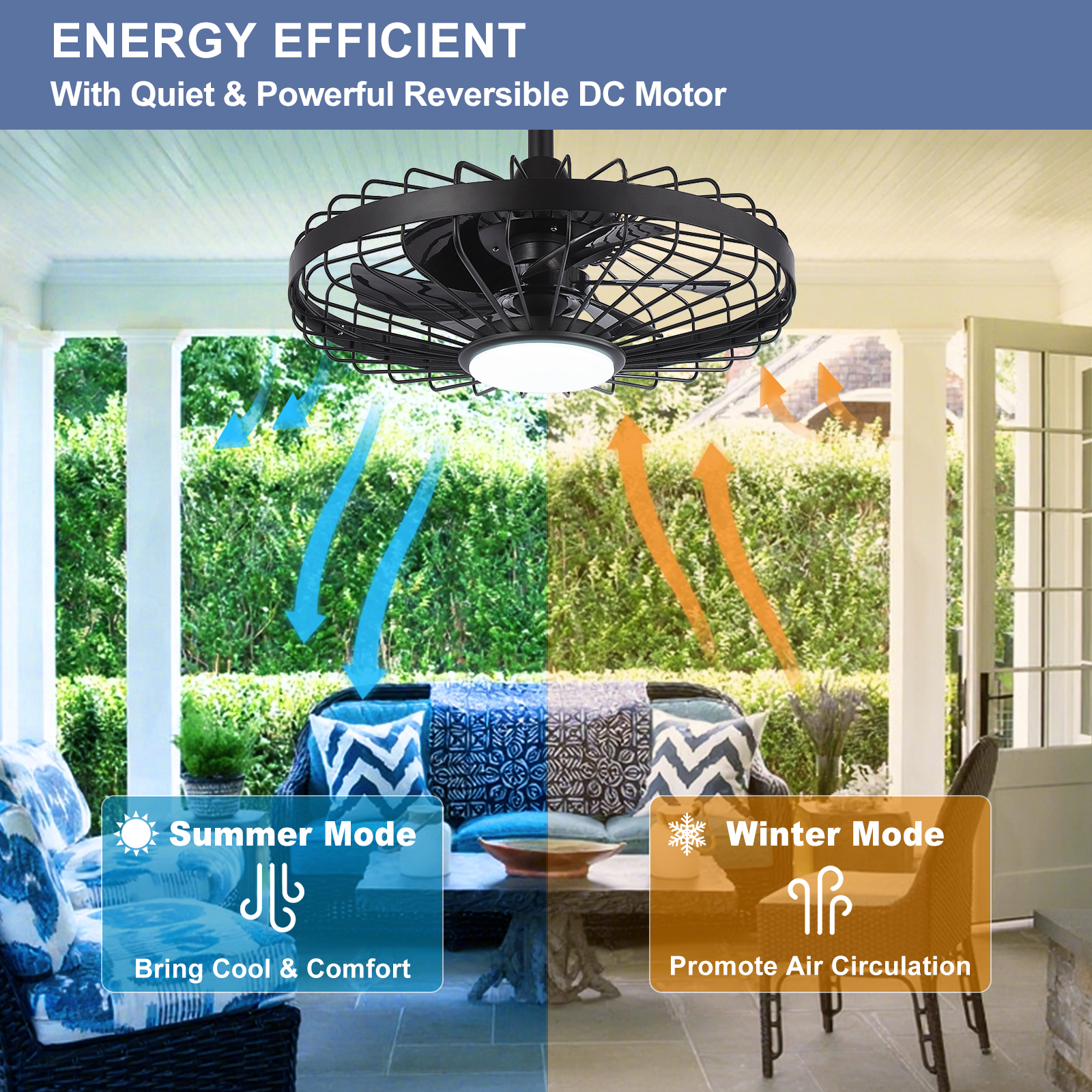 Depuley 20" Waterproof Outdoor Ceiling Fan with Light - IP44 Plug-in, Remote/App Control, 6-Speed Black for Gazebo, Patio, Pergola