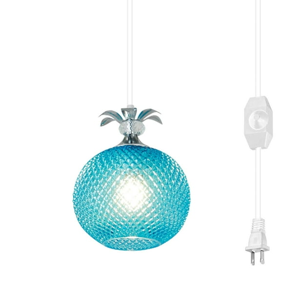 Kiven Plug-in Pendant with Dimmable Light Cord (15ft), Glass Shade Hanging Office Pendant, Bulb Not Included - 1 Piece (Blue)