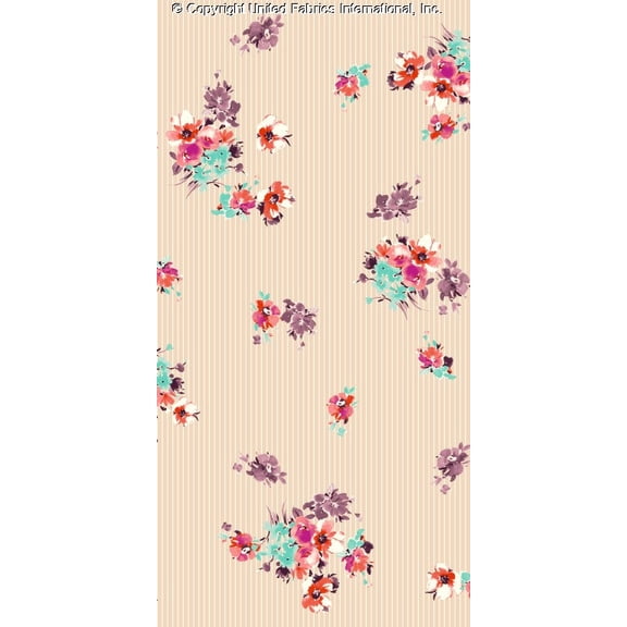 Challis Rayon Printed Leona, Floral Fabric, Dress Fabric, Sewing Fabric (BLUSH/ROSE/BLUE, ByYard)