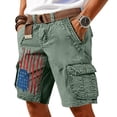 thumbnail image 3 of Men's Vintage Distressed Cargo Shorts with Ripped American Flag Print and Multi-Pockets Featuring Relaxed Fit Design Army Green L, 3 of 5