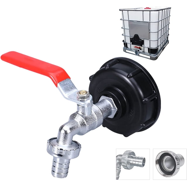 Grifo para tanque de 1000 l con adaptador para manguera de riego, conexión para grifo IBC S60X6, grifo de jardín para colector de agua de lluvia (adaptador de aleación de 1/2")