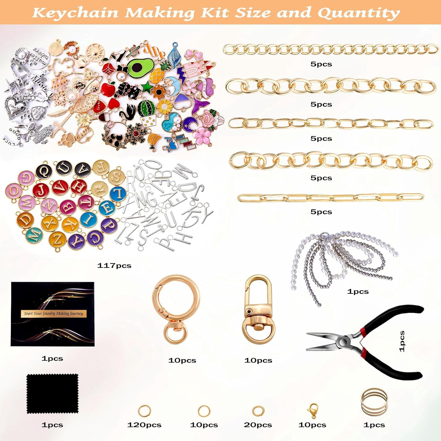 390 Charms Lip Gloss Keychain Making Kit, Including 20 Keychain Clips 25 Extender Chain 118 Charms Jewelry Plier, Bag Charm Kit, Keychains Making Supplies for DIY Crafting and Jewelry Making