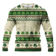 thumbnail image 4 of Ceisia Men's St. Patrick's Day Clover & Fair Isle Print Waffle Knit Long Sleeve Crew Neck Casual Top Beige XXL Gifts, 4 of 8