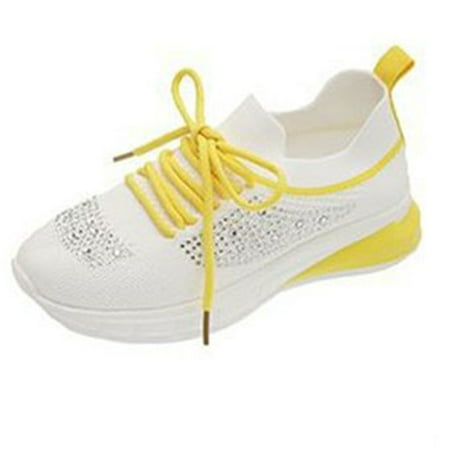 

Women\ s Mesh Walking Shoes Rhinestone Glitter Lace Up Sneakers Summer Supply Breathable