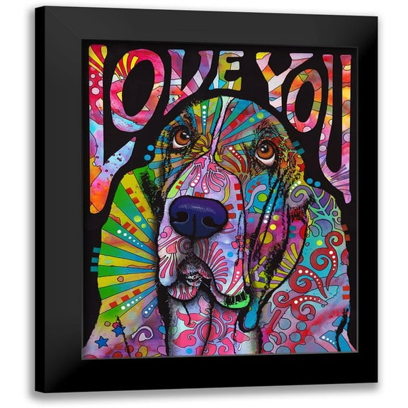 Dean Russo Collection 12x14 Black Modern Framed Museum Art Print Titled - Love You Basset