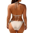 thumbnail image 5 of Two Piece Triangle Bikini Sets for Women String Bathing Suit Halter Top with Side Tie Bikini Bottom Beige 2XL, 5 of 5