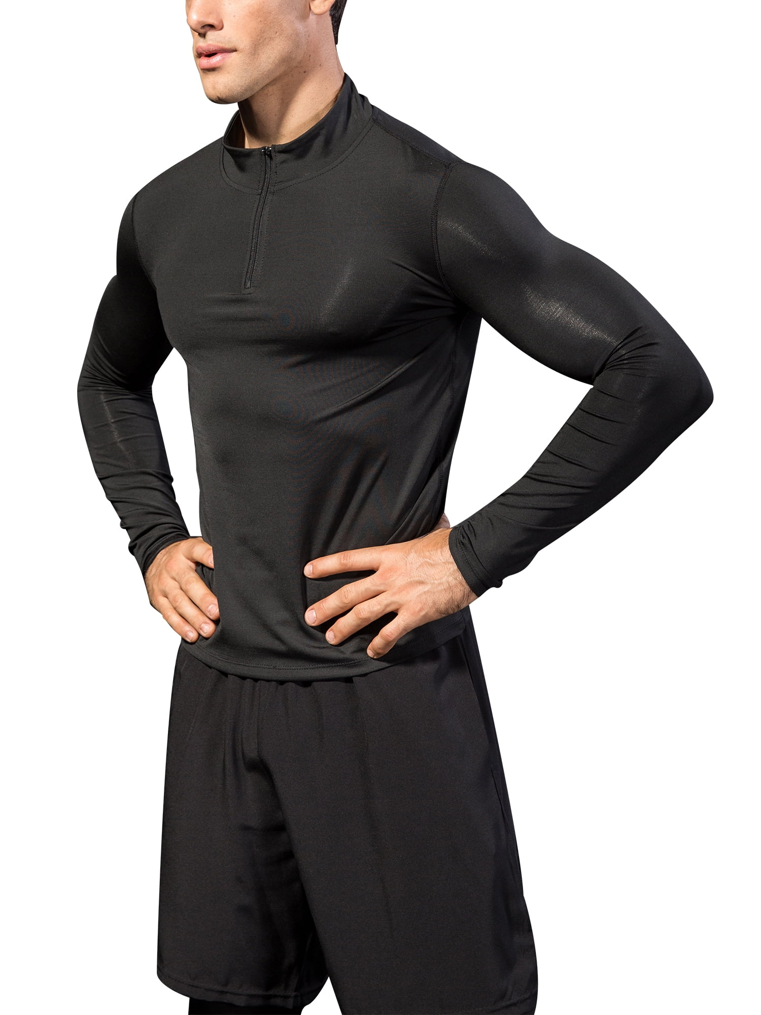 silhouet opener Het kantoor S-XXL Mens Compression Long Sleeve Workout Shirts Fitness Sports Tops Tee T- Shirt Zipper Tights Base Layer Activewear Sportwear, Quick Dry Gym Clothes  - Walmart.com