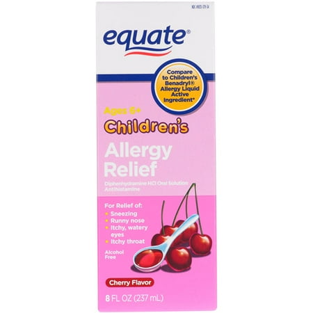 Equate Children's Allergy Relief Cherry Flavor Antihistamine/Cough Suppressant/Nasal Decongestant, 8ct
