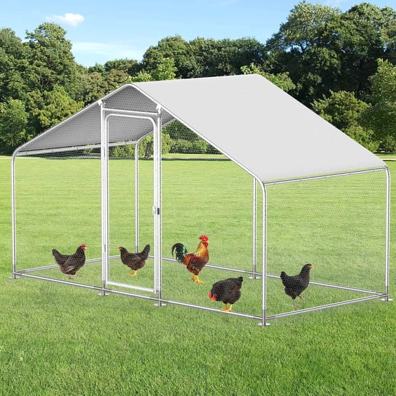 Large Metal Chicken Coop Walk-in Chicken Run Outdoor Poultry Pen for Yard with Cover Duck Rabbit Hen House, 6.6'L x 9.8'W x 6.5'H