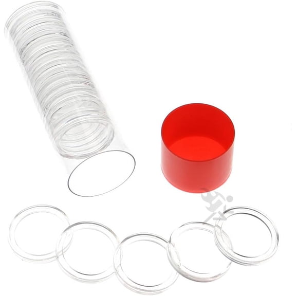 OnFireGuy Coin Capsule Storage Tube & 20 Air-Tite A24 Direct Fit Coin Holders for US Quarters (Red Cap Lid)