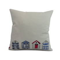 Simply Daisy, 16" x 16" Beach Huts, Geometric Print Outdoor Pillow, Ivory