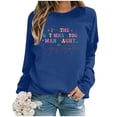 thumbnail image 5 of HJYCHN Women's Fashion Casual Solid Color Letter Print Round Neck Hoodie Loose Fit Long Sleeve Pullover Top for Comfortable Daily Wear Blue L, 5 of 5