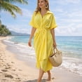 thumbnail image 3 of Scacto Women's Shirt Dress, Casual Solid Color Short Sleeve Dress, Lapel Beach Sundress for Summer, Party, Daily Wear, 3 of 6