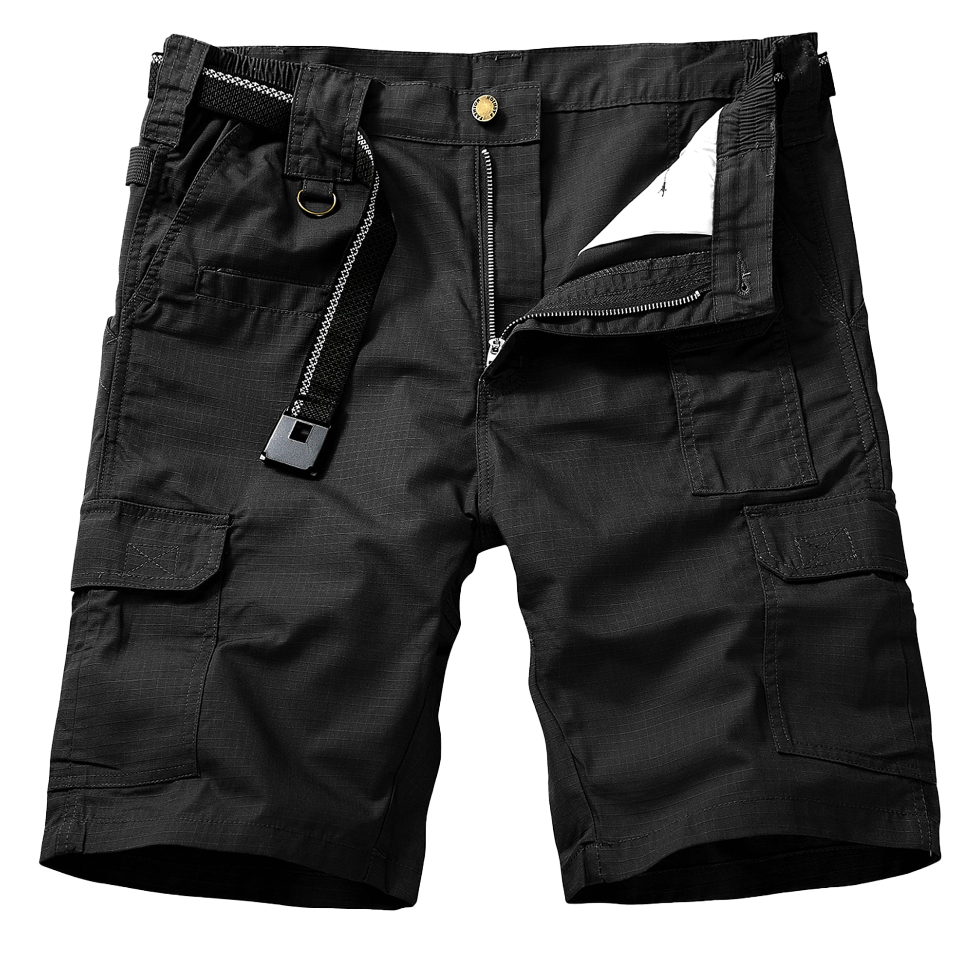 WUAI-Men Outdoors Cargo Shorts Casual Drawstring Elastic Waist Workout Shorts Multi-Pocket Stretchy Twill Summer Shorts 