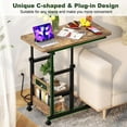 thumbnail image 6 of iSunirm Height Adjustable C Shaped End Table with Charging Station, Mobile Laptop Side Table with USB Ports, 2-tier Sofa Couch Table with Storage Shelf, for Living Room, Bedroom, Rustic Brown, 6 of 8