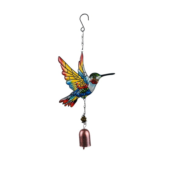 Wind Chimes Hummingbird, Small Wind Chimes For Outside, Stained Glass Yellow Hummingbird Metal Bell Hanging Ornament For Garden Patio Decor
