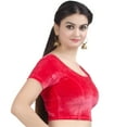 thumbnail image 3 of Chandrakala Women's Readymade Velvet Indian Ethnic Saree Blouse Crop Top Stretchable Choli-Small, Red (B130RED2), 3 of 3