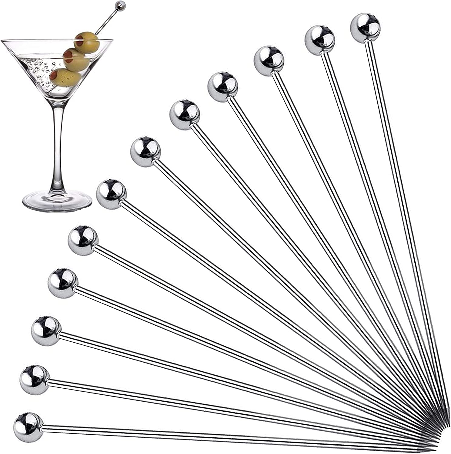 PNYESDNQT Metal Cocktail Picks for Drinks Stainless Steel，4 Inches