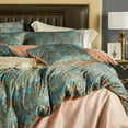 thumbnail image 2 of Nayoroom Boho Duvet Cover Queen Size, 3 Pieces Boho Vintage Flowers Reversible Soft Microfibre Duvet Cover Set,Teal, 2 of 13