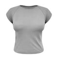 thumbnail image 6 of Mittory Womens Tops Casual Crewneck Cap Sleeve Tops Ribbed Raw Hem Summer T Shirts Slim Fit Basic Tees Blouses, 6 of 7