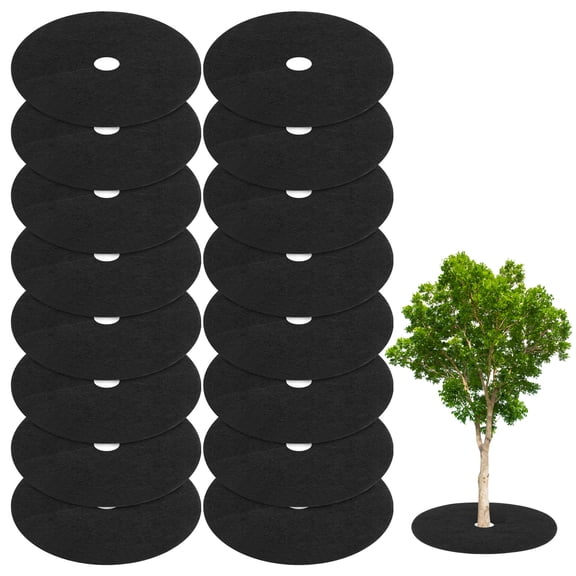 Uxcell 16 Pack Non Woven Tree Cover Rings,5.9 Inch Weed Fabric Cover,Apply To Tree Mulch Ring(Round Black)
