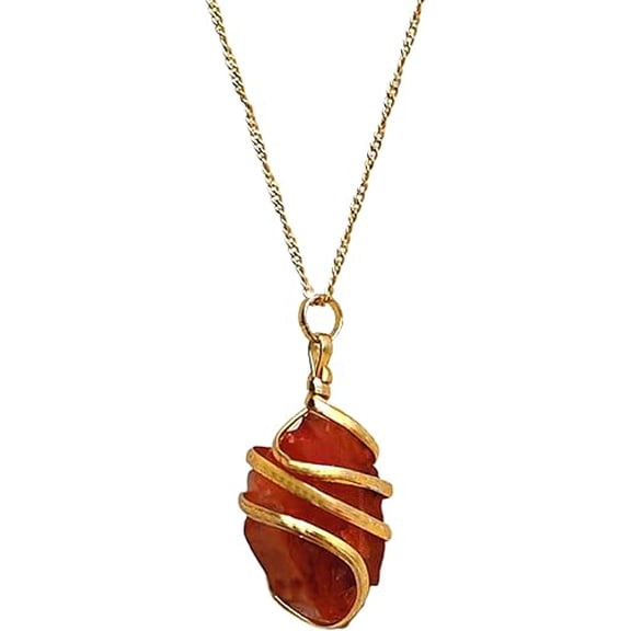 Carnelian Crystal necklace Gold Spiral Raw