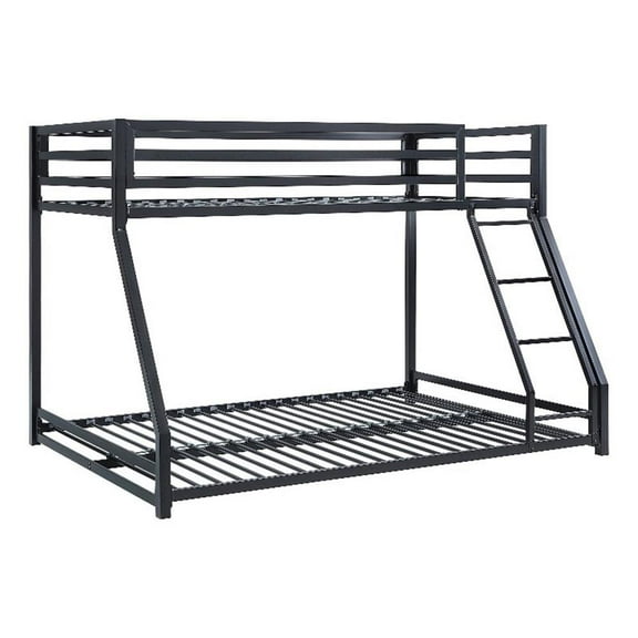 Ovi 78 Inch Twin over Full Bunk Bed- Ground Level Platform Bed- Black