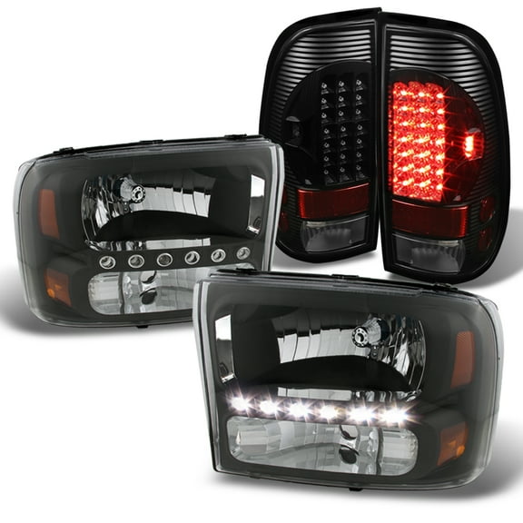 AKKON - For Ford F250/350 Superduty Black Headlights Replacement   Black LED Tail Lights Left Right Lamps