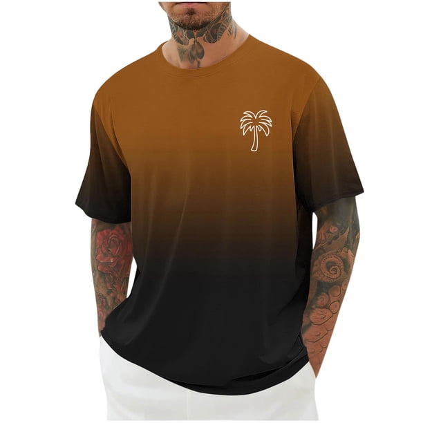Mens Camisas de Manga Corta Impresión Casual Deportes Cuello Redondo Blusa, Poliéster Ligero para la Primavera Verano Al Aire Libre Uso Diario