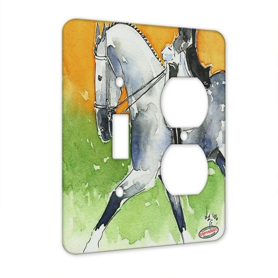 KuzmarK™ 2 Gang Single Toggle / Single Duplex Wall Plate - Dappled Gray Andalusian Dressage Horse Art by Denise Every