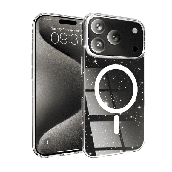 Entronix Magnetic Glitter Clear Case for iPhone 17 Pro Max – Hard Back Protective Cover