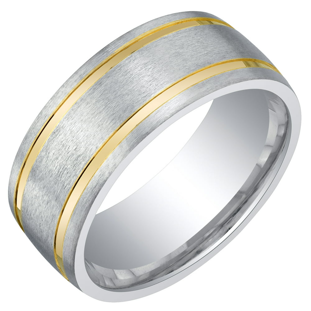 Oravo Men's 8mm Two Tone Comfort Fit Wedding Band Ring in Sterling