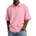 thumbnail image 2 of Mens Men's Short Sleeve Polo Shirts, Cotton Blend, 3 Button Closure, Regular Fit Light pink M, 2 of 9