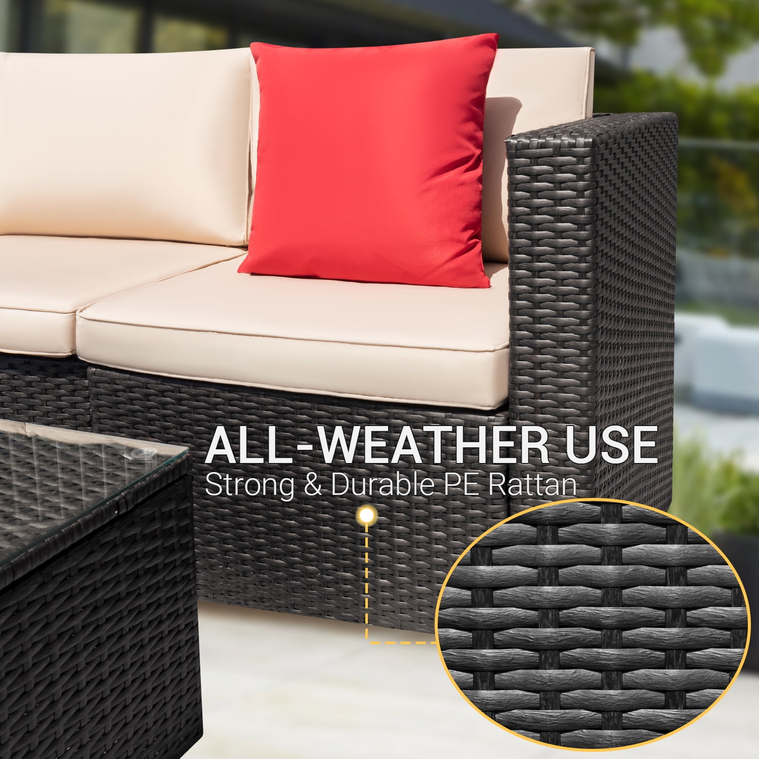 Devoko 5 Pieces Patio Sectional Set Outdoor Wicker Rattan Conversation Sofa, Beige