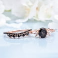 NESWOIZI Black Rutilated Quartz Engagement Ring Set Oval Shaped Rose
