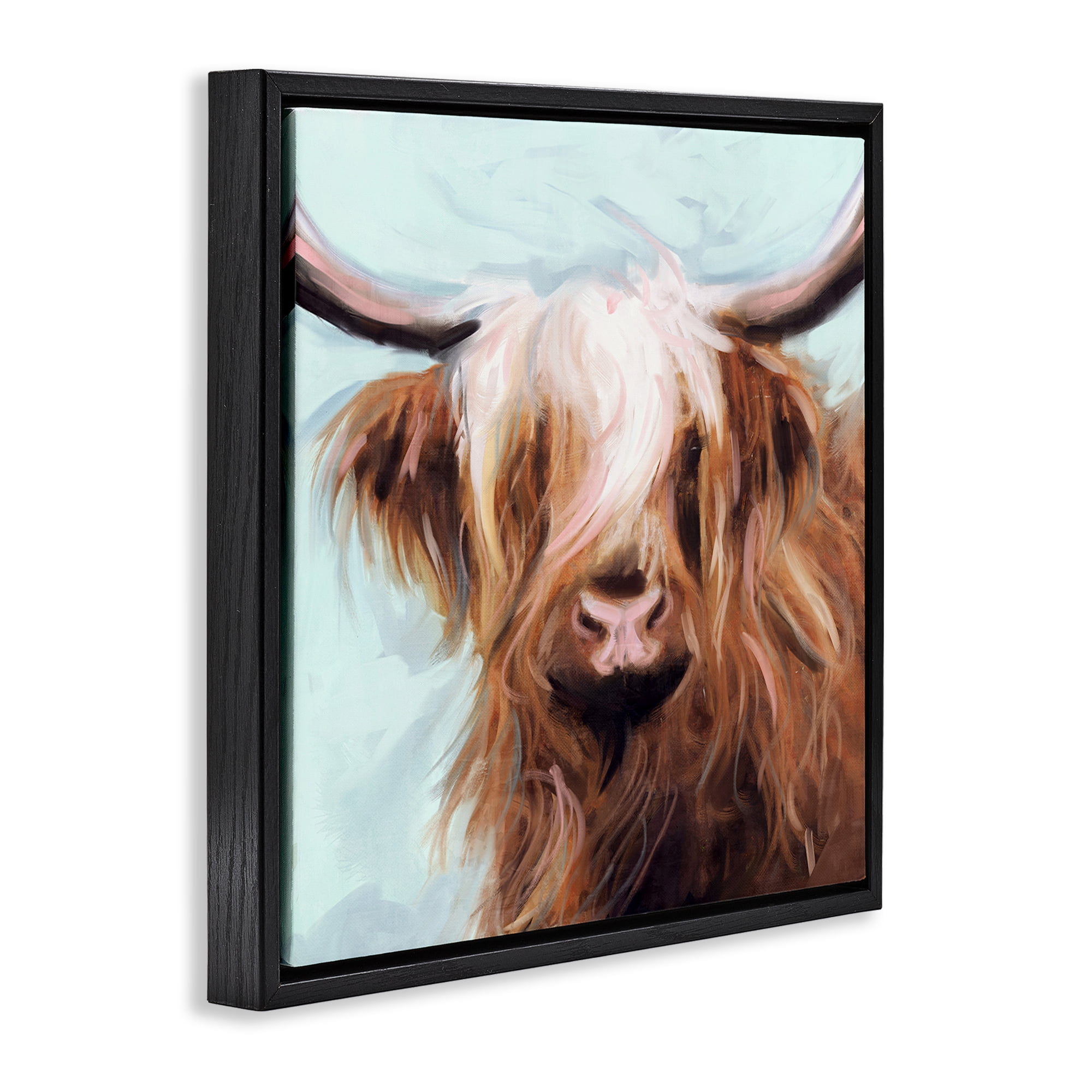 Stupell Industries Long Haired Cattle Portrait Animals & Insects Painting Black Floater Framed Canvas Art Print Wall Art, 25 x 25
