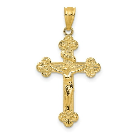 Diamond2Deal 14K Yellow Gold INRI Medium Crucifix Pendant for Women (L- 0.1 in, W- 0.63 in)