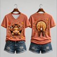 thumbnail image 3 of Thanksgiving T Shirts for Women Short Sleeve V Neck Casual Funny Cute Highland Cow Graphic Tee Shirt, 3 of 6