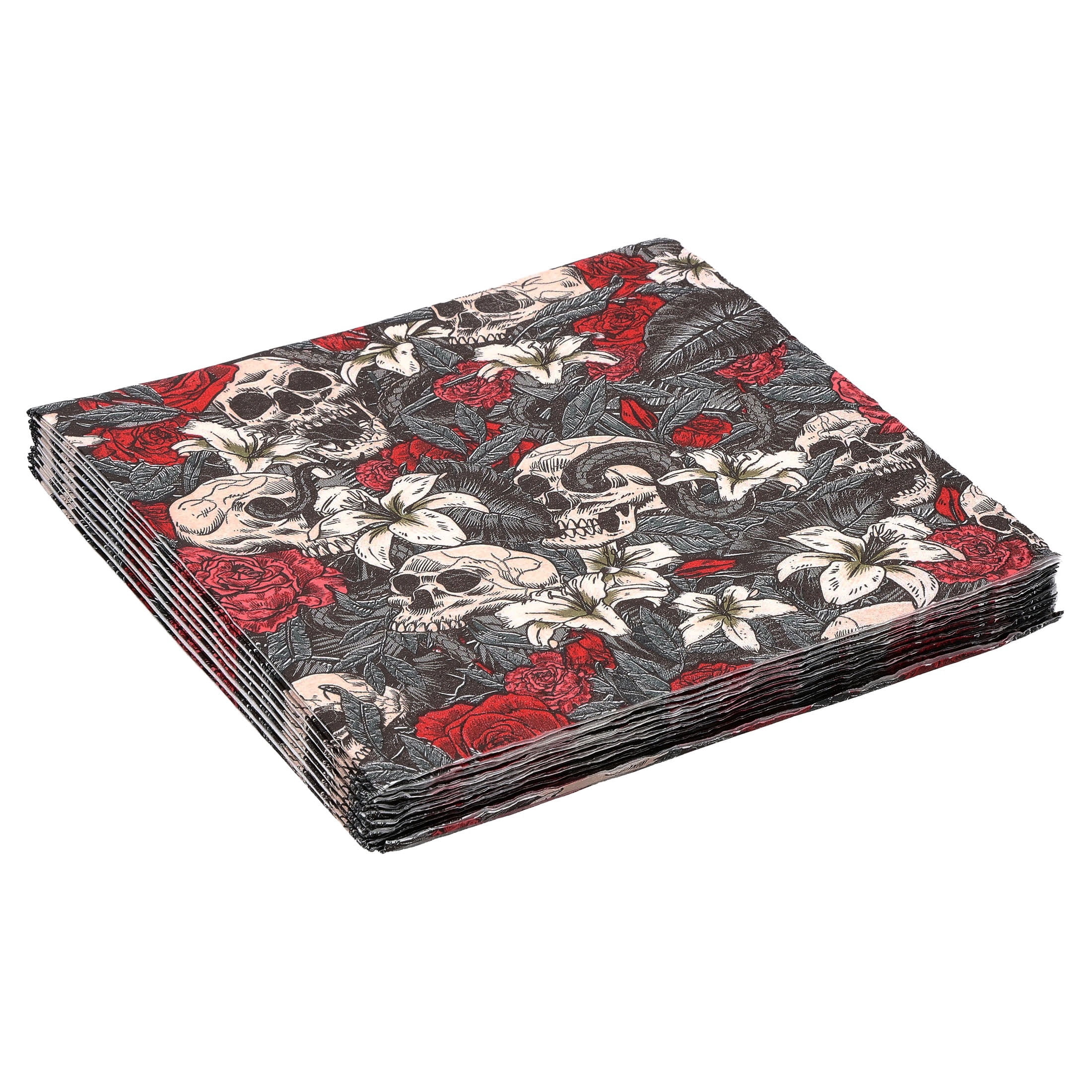 Skulls and Roses Disposable Paper Napkins, Multicolor, 6.5" x 6.5", 16 Count, Halloween by Way To Celebrate
